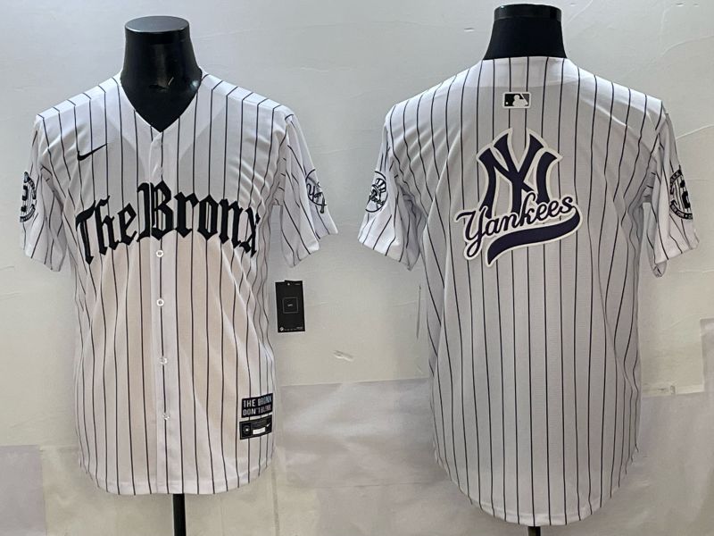 Men 2025 New York Yankees Blank White Stripe Five generations Joint Name Nike MLB Jersey style 016